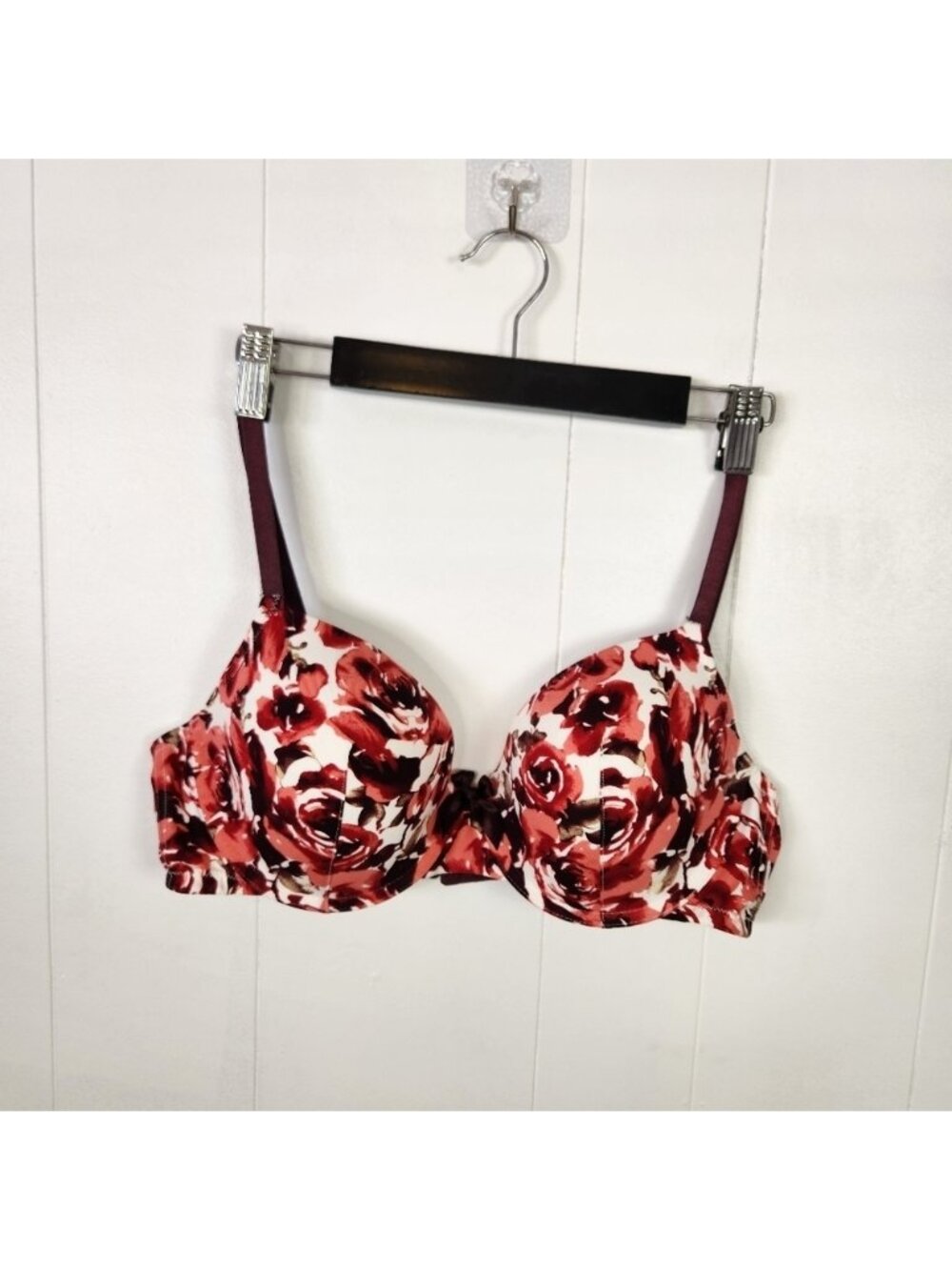 Soma Padded Underwire T-Shirt Bra Red Roses Lingerie Size 36D